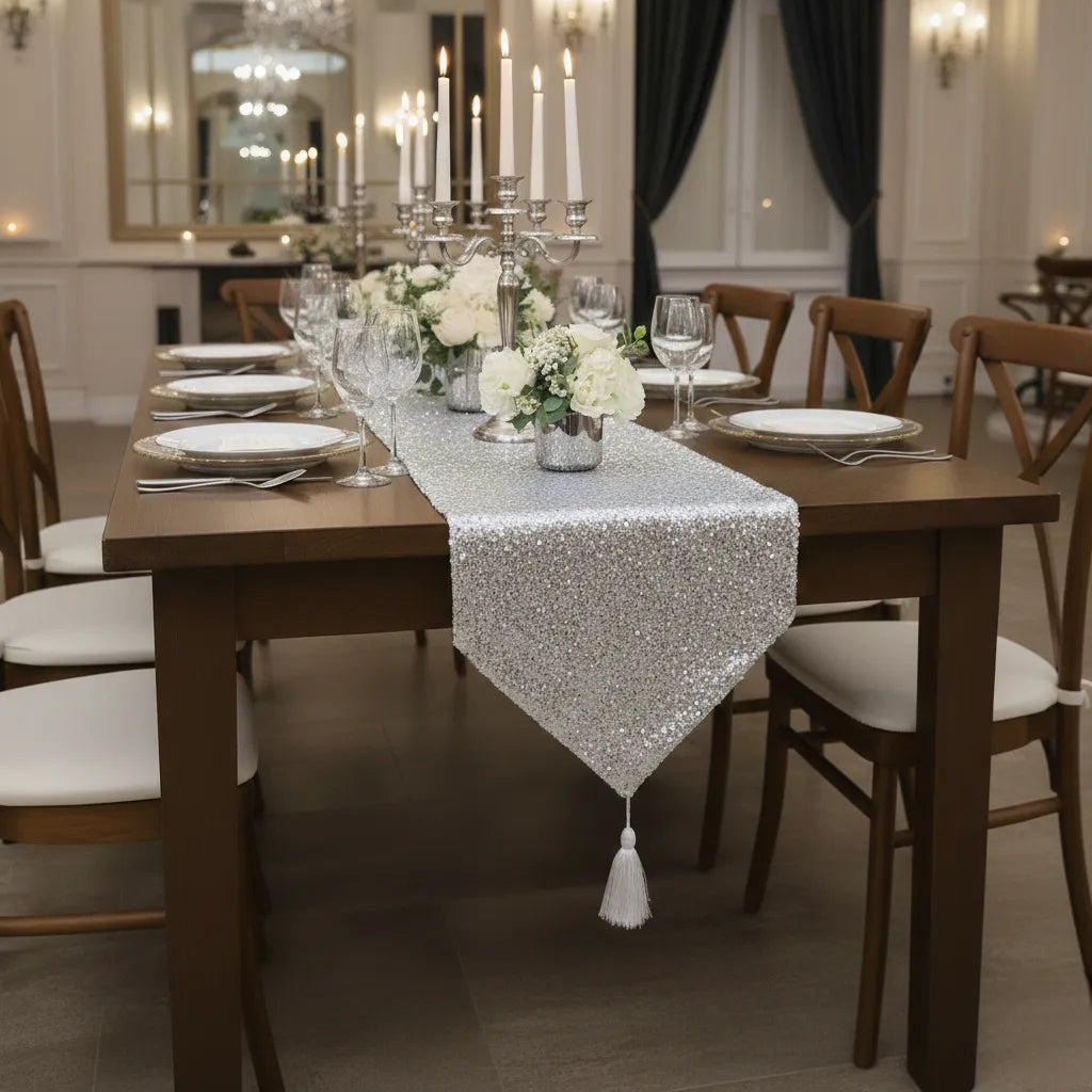 Chemin de Table Argenté Mariage 