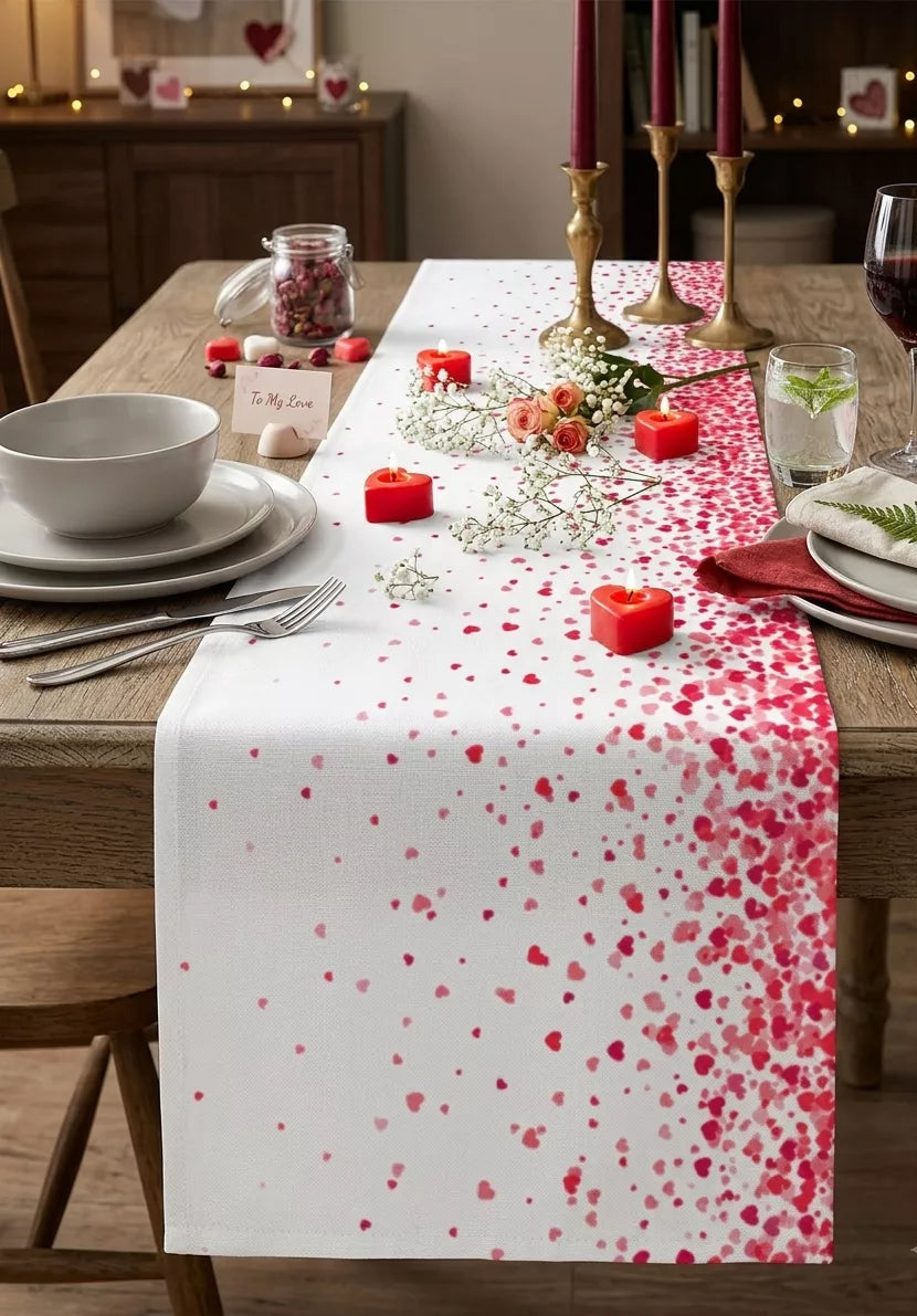Chemin de Table Blanc Imprimé Cœurs Original