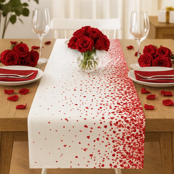 Chemin de Table Blanc Imprimé Cœurs chic