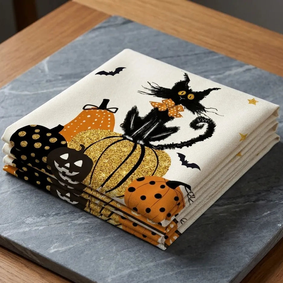 Chemin de Table Blanc Motif Chat Halloween Unique