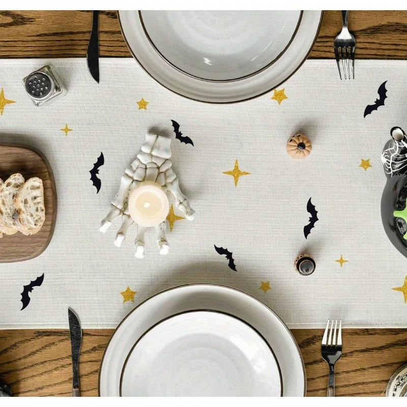 Chemin de Table Blanc Motif Chat Halloween festif