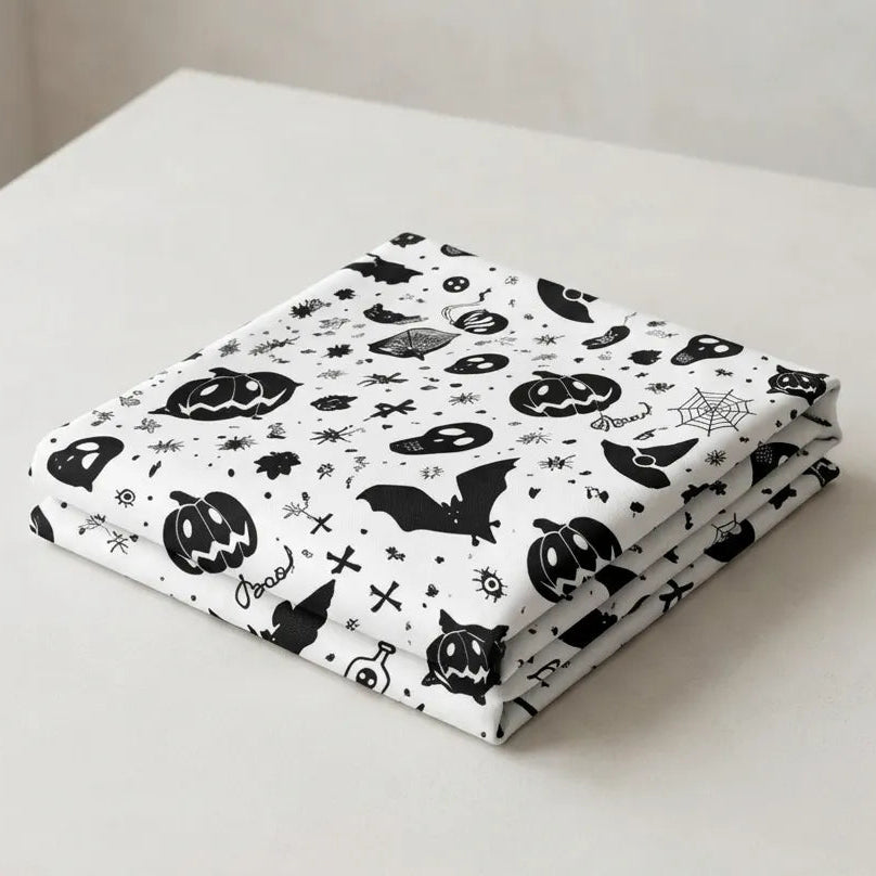 Chemin de Table Blanc à Motifs Halloween Noirs Unique