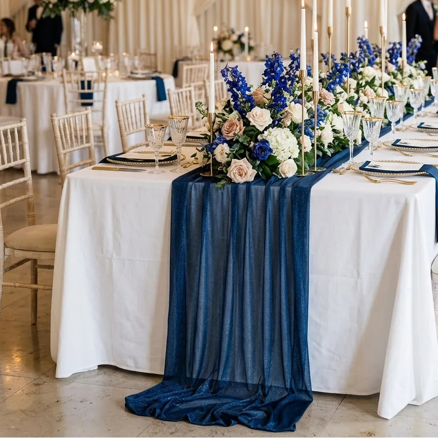 Chemin de Table Bleu Mariage Moderne