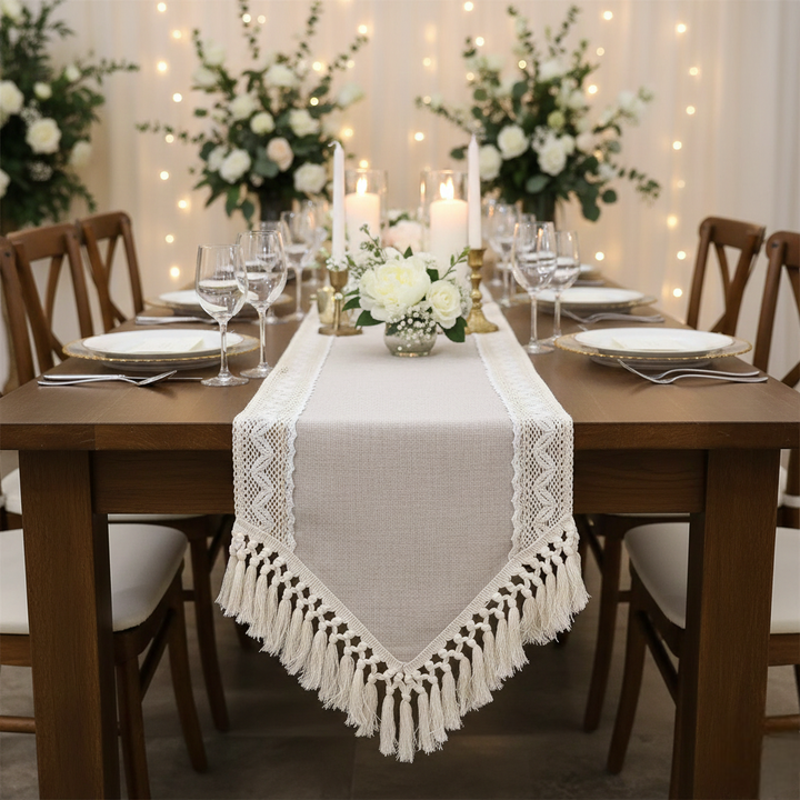 Chemin de Table Boho Macramé Mariage
