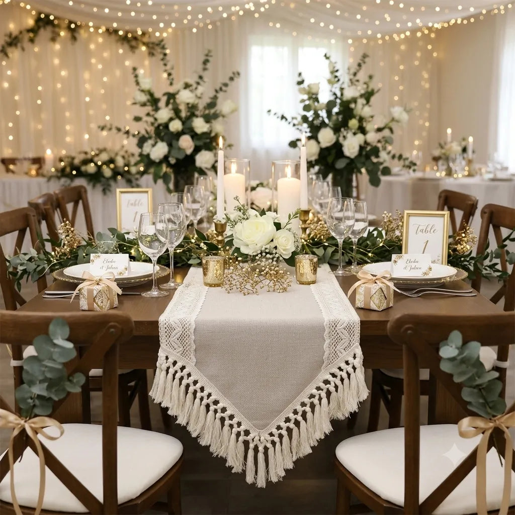 Chemin de Table Boho Macramé Mariage Unique