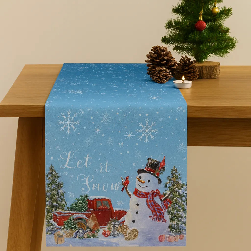 Chemin de Table Bonhomme de Neige Bleu