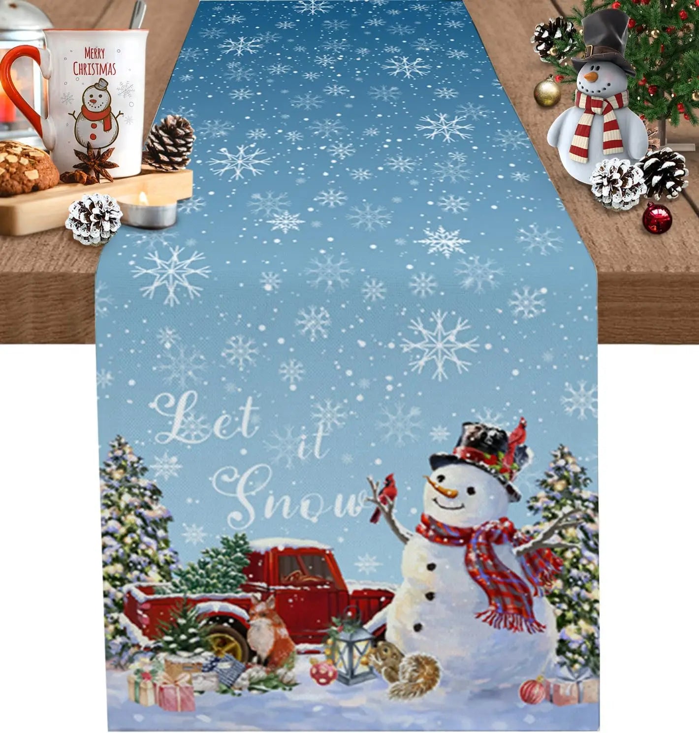 Chemin de Table Bonhomme de Neige Bleu Design