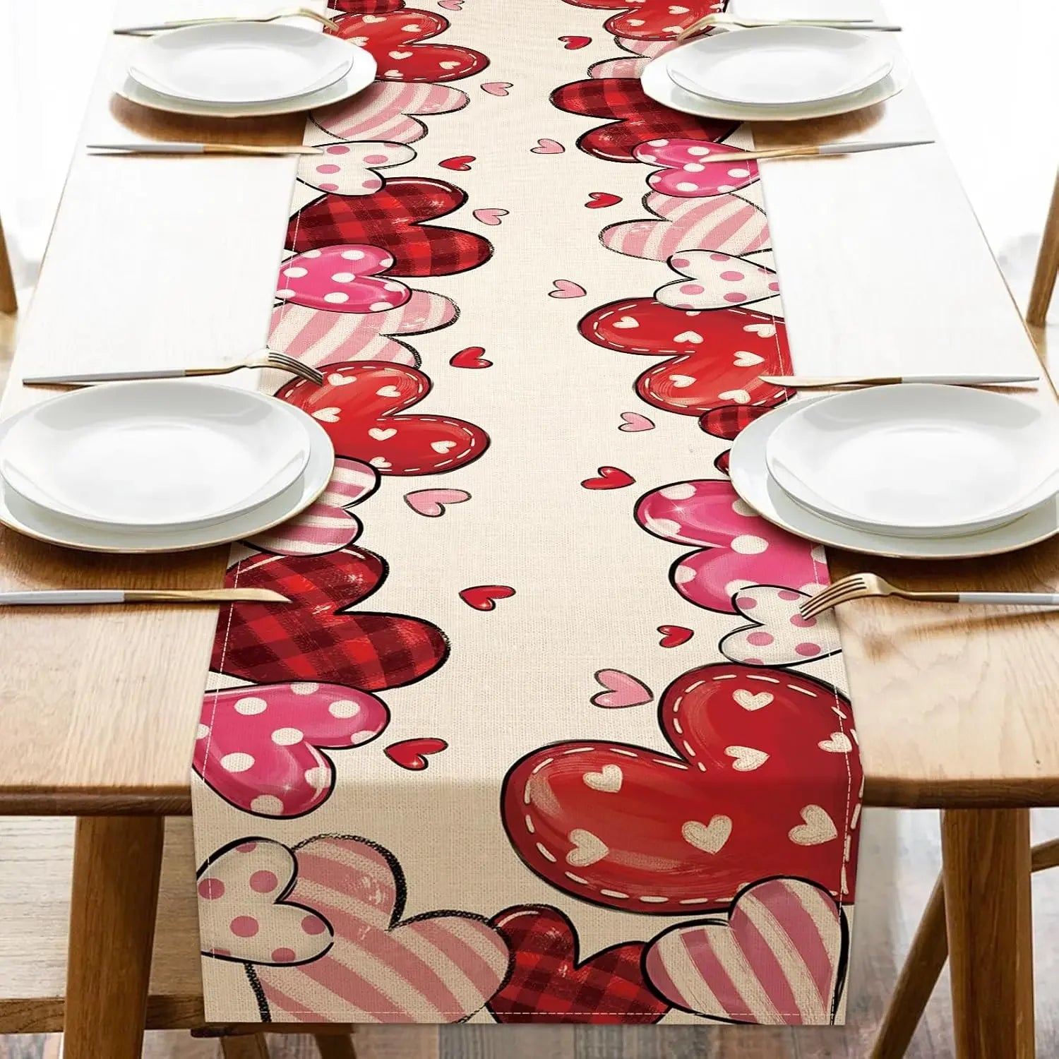 Chemin de Table Cœurs Rose et Rouge durable