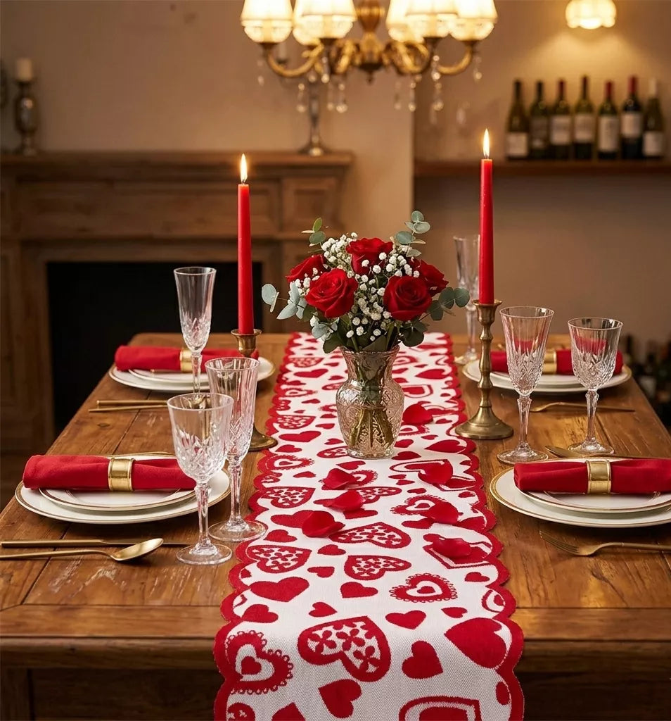 Chemin de Table Cœurs Rouge Raffiné Original