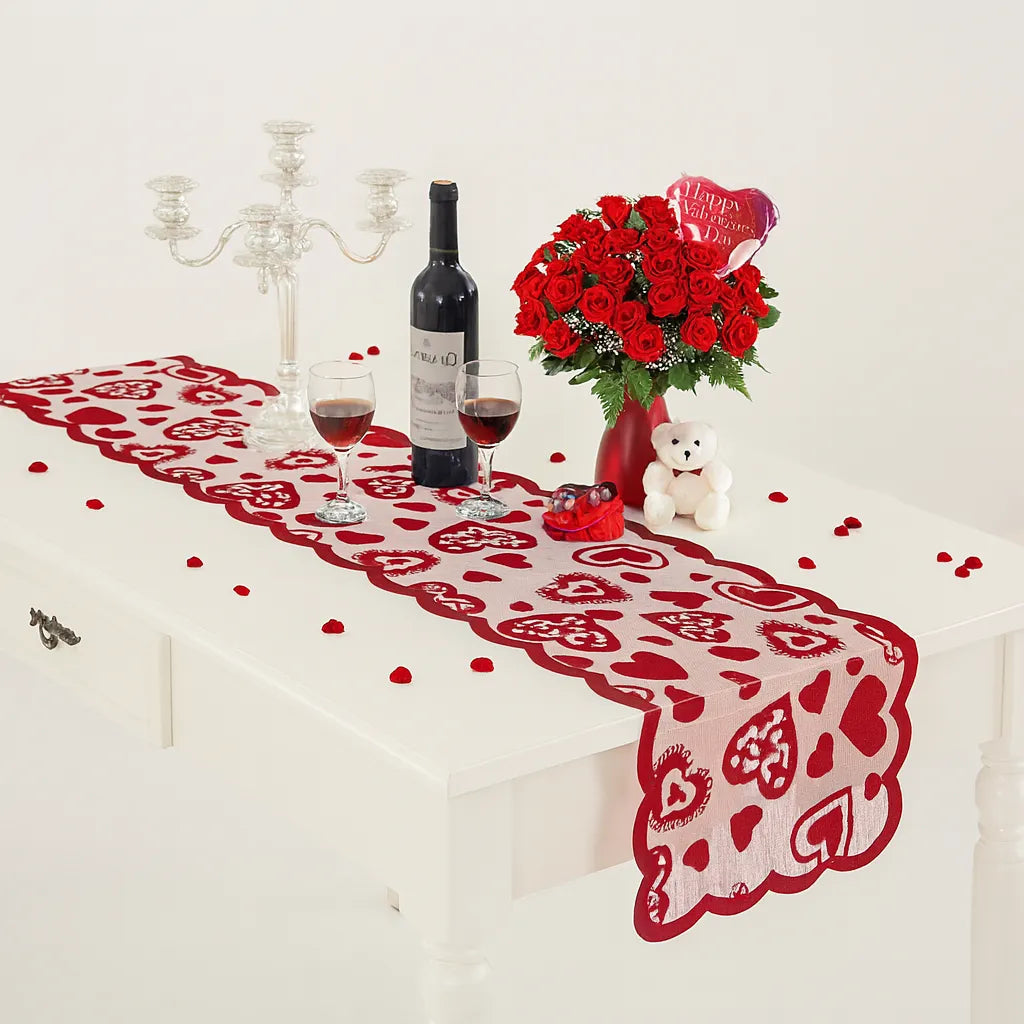 Chemin de Table Cœurs Rouge Raffiné délicat