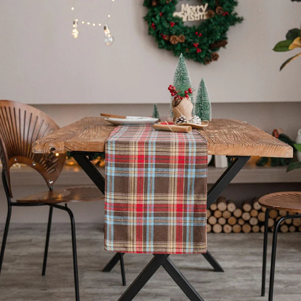 Chemin de Table Carreaux Marron Noël