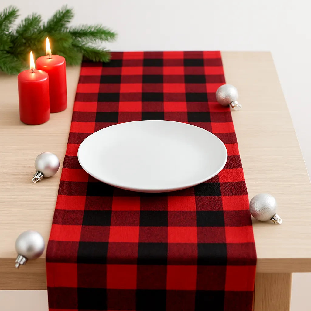 Chemin de Table Carreaux Rouge et Noir