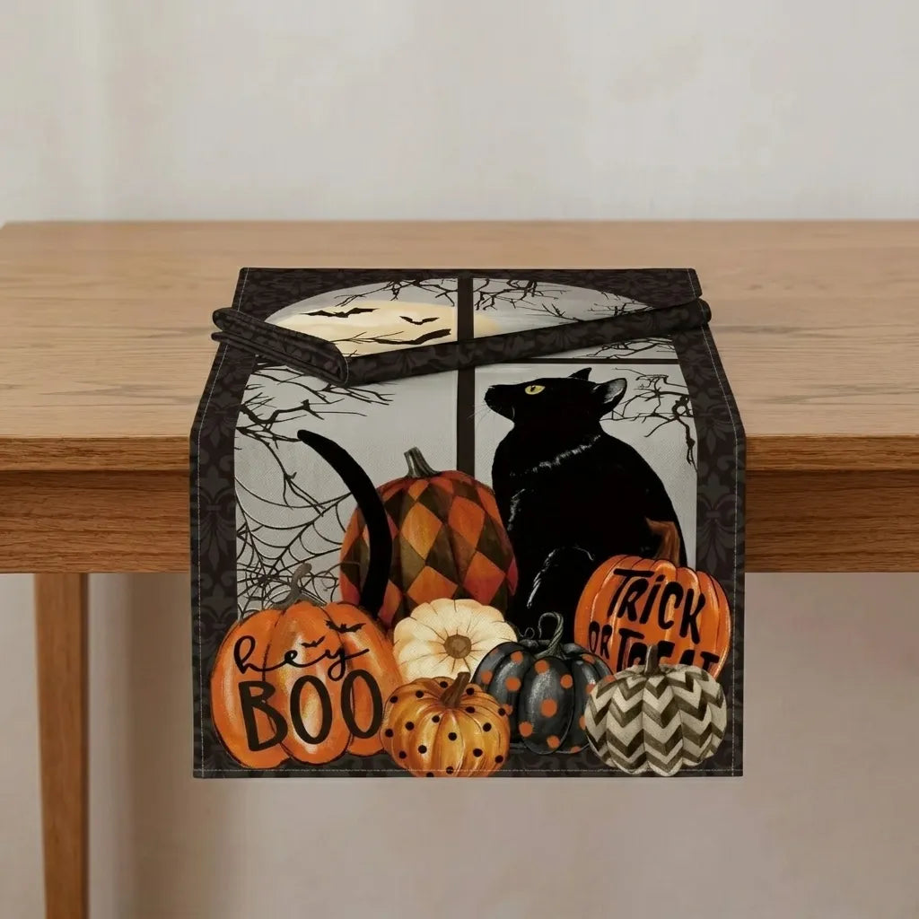 Chemin de Table Chat en Lin Minimaliste