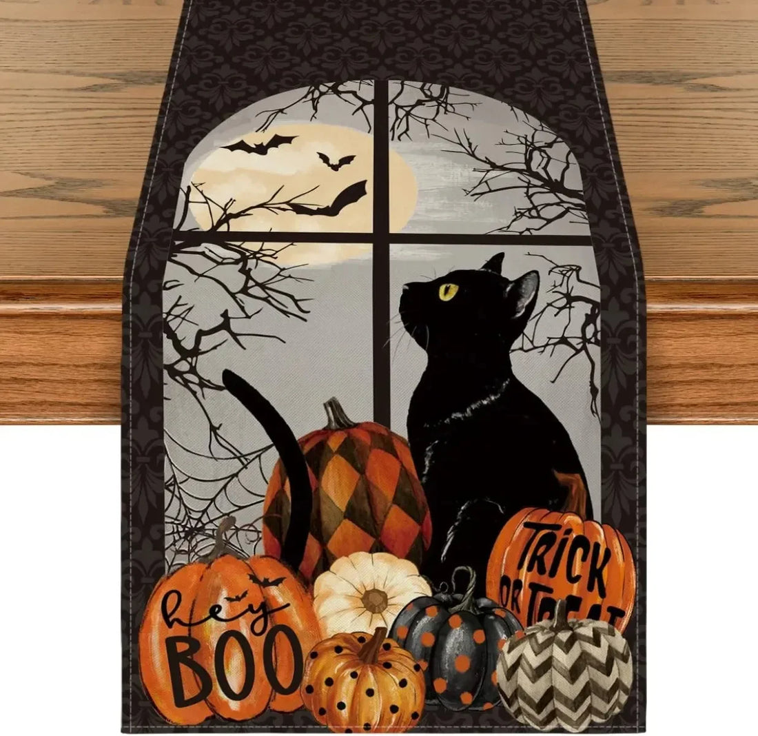 Chemin de Table Chat en Lin enfantin