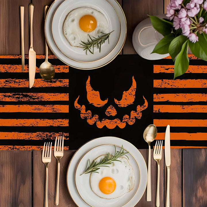 Chemin de Table Effrayant Orange et Noir Durable
