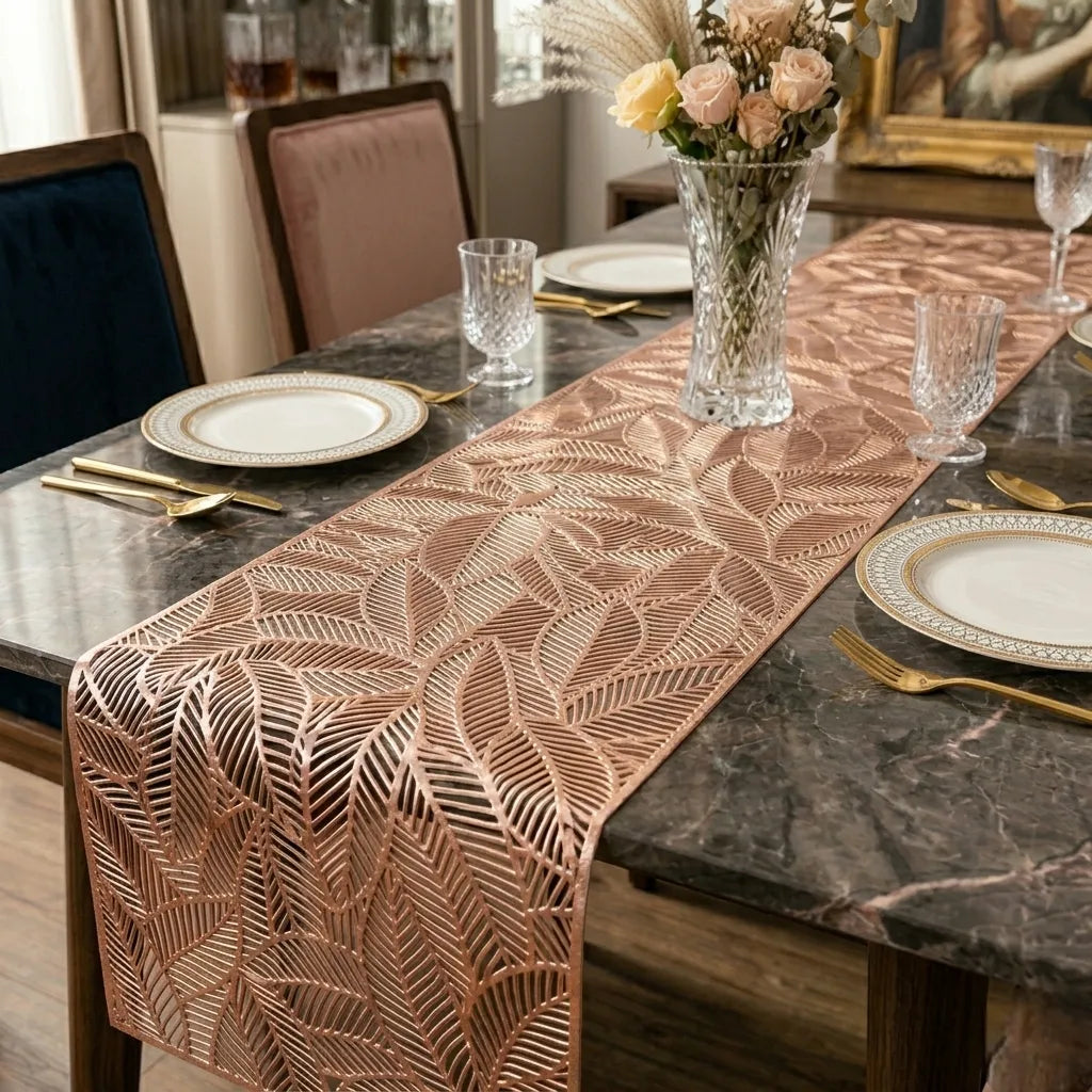 Chemin de Table Feuillage Rose Gold Raffiné