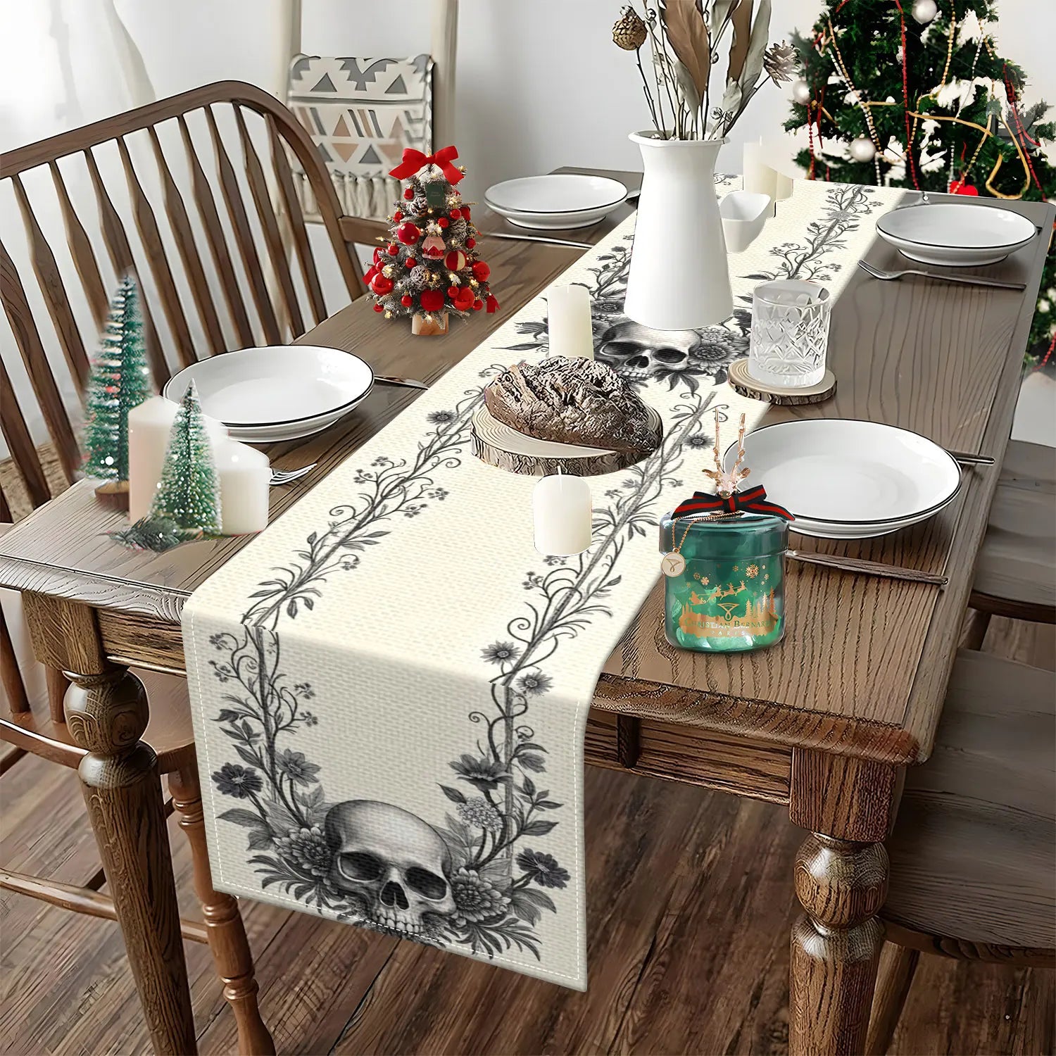 Chemin de Table Halloween Beige Crâne