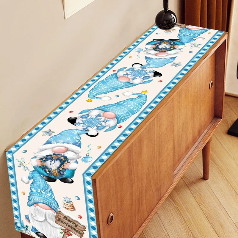 Chemin de Table Lutins de Noël Blanc et Bleu