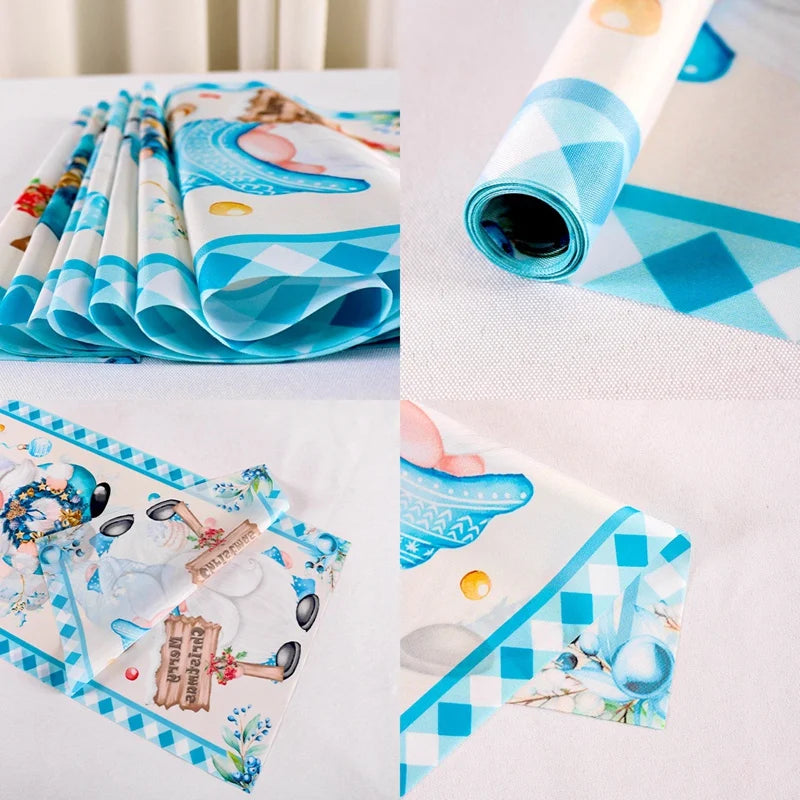 Chemin de Table Lutins de Noël Blanc et Bleu Ludique