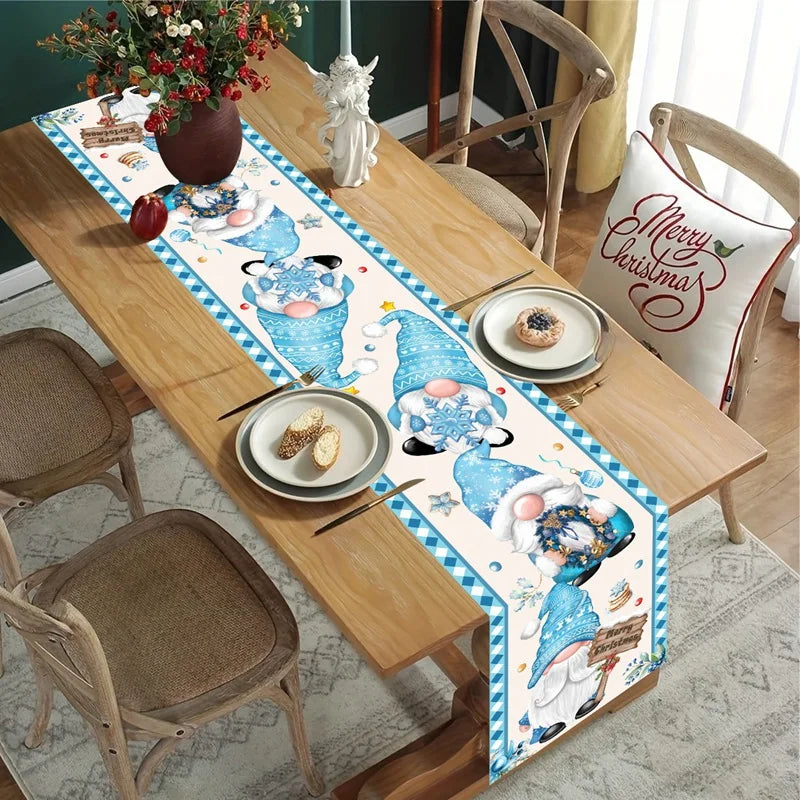 Chemin de Table Lutins de Noël Blanc et Bleu Mignon