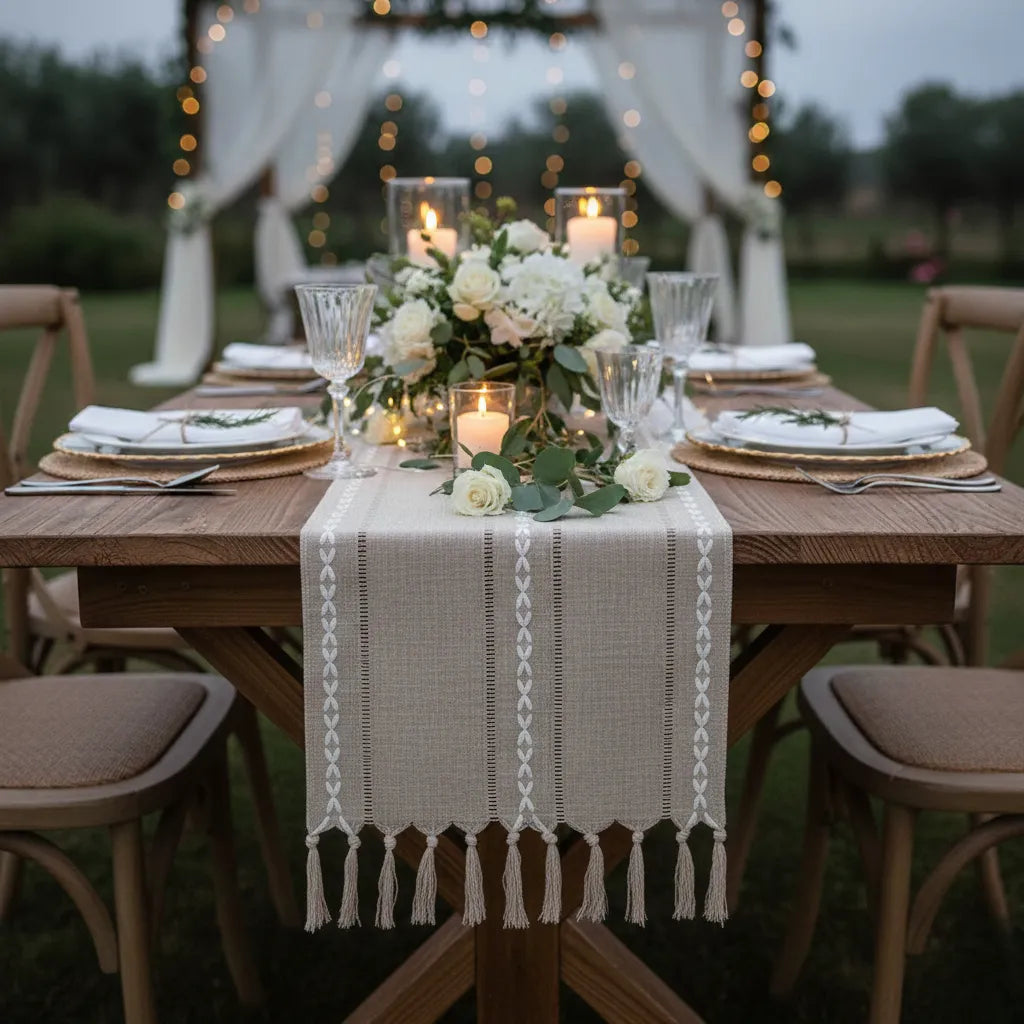 Chemin de Table Mariage Beige Raffiné