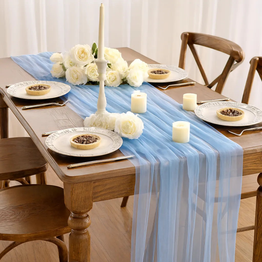 Chemin de Table Mariage Bleu Clair Transparent