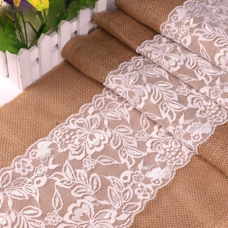 Chemin de Table Mariage Fleuri en Jute Naturel Minimaliste