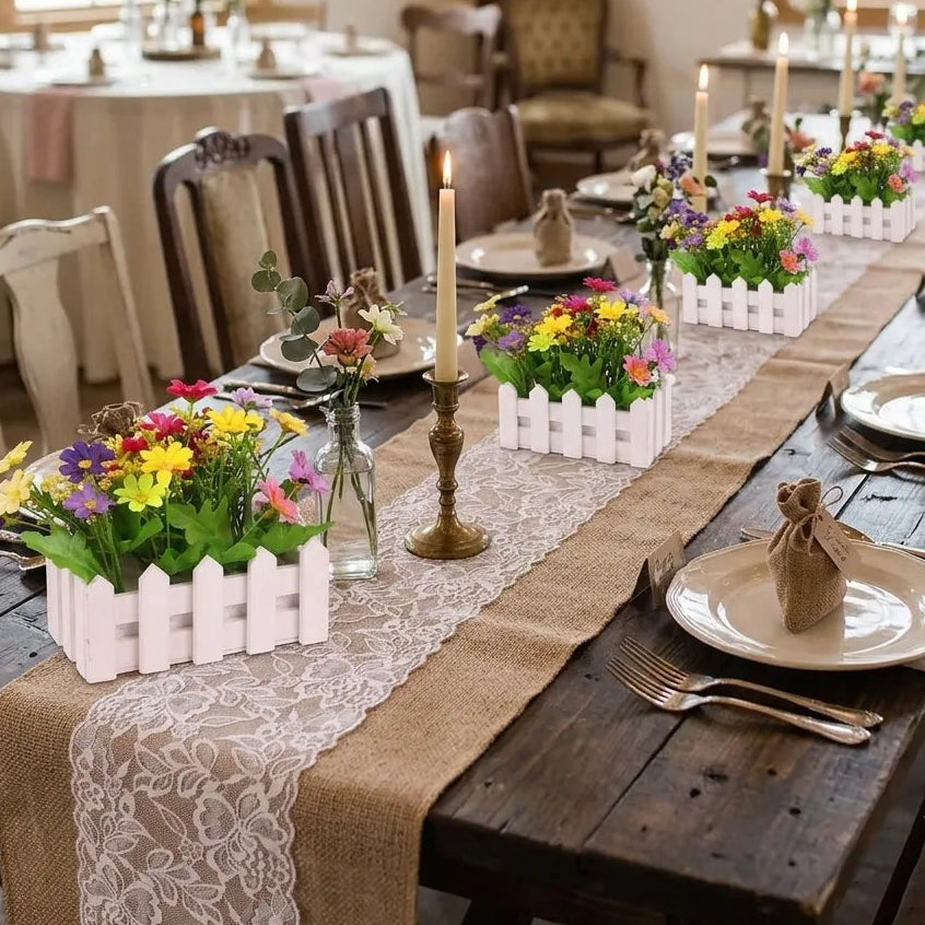 Chemin de Table Mariage Fleuri en Jute Naturel Unique
