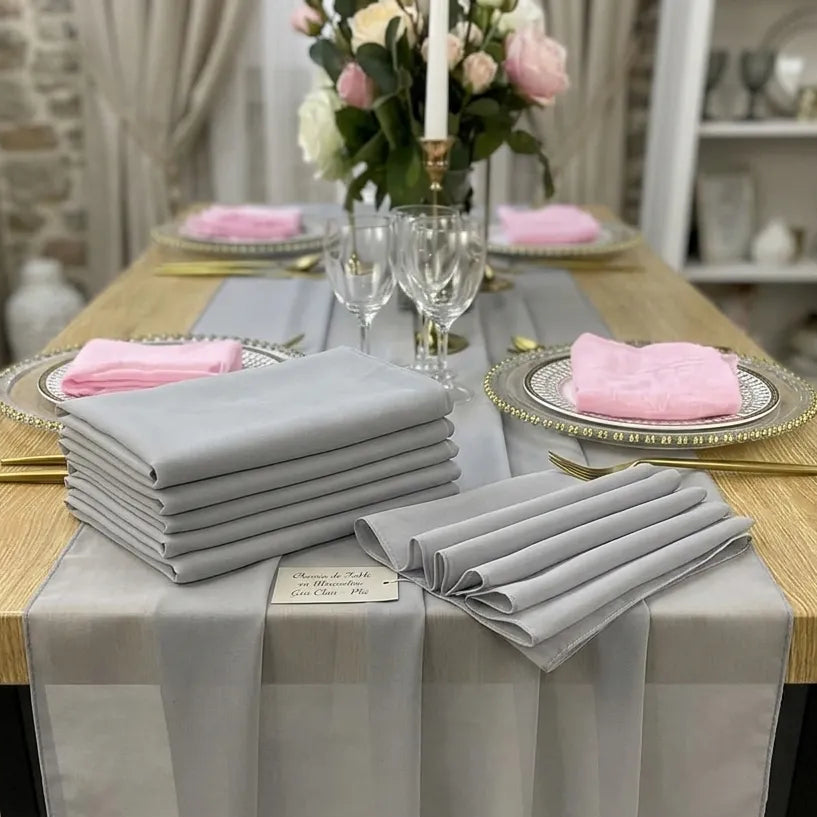 Chemin de Table Mariage Gris en Mousseline de Soie Unique