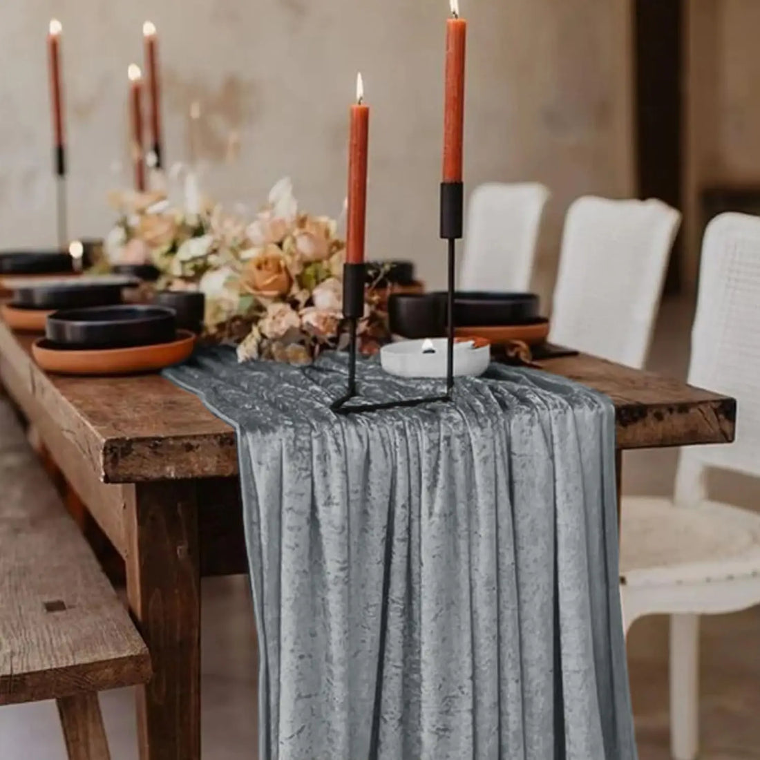 Chemin de Table Mariage Gris velouté Moderne