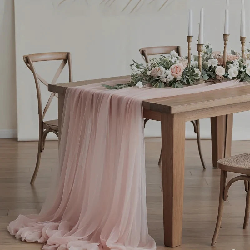 Chemin de Table Mariage Rose Poudré en Tulle chic