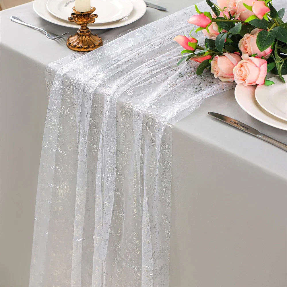 Chemin de Table Mariage Transparent Argenté Affirmé