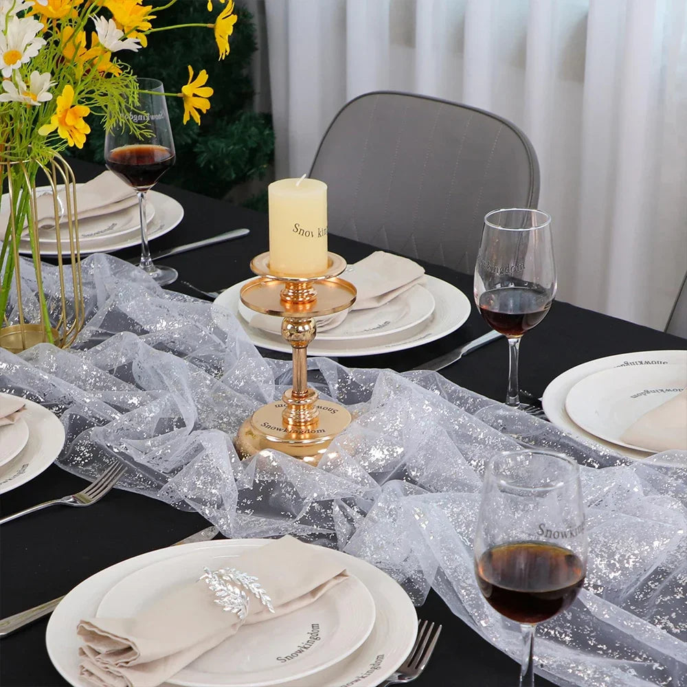 Chemin de Table Mariage Transparent Argenté Chic