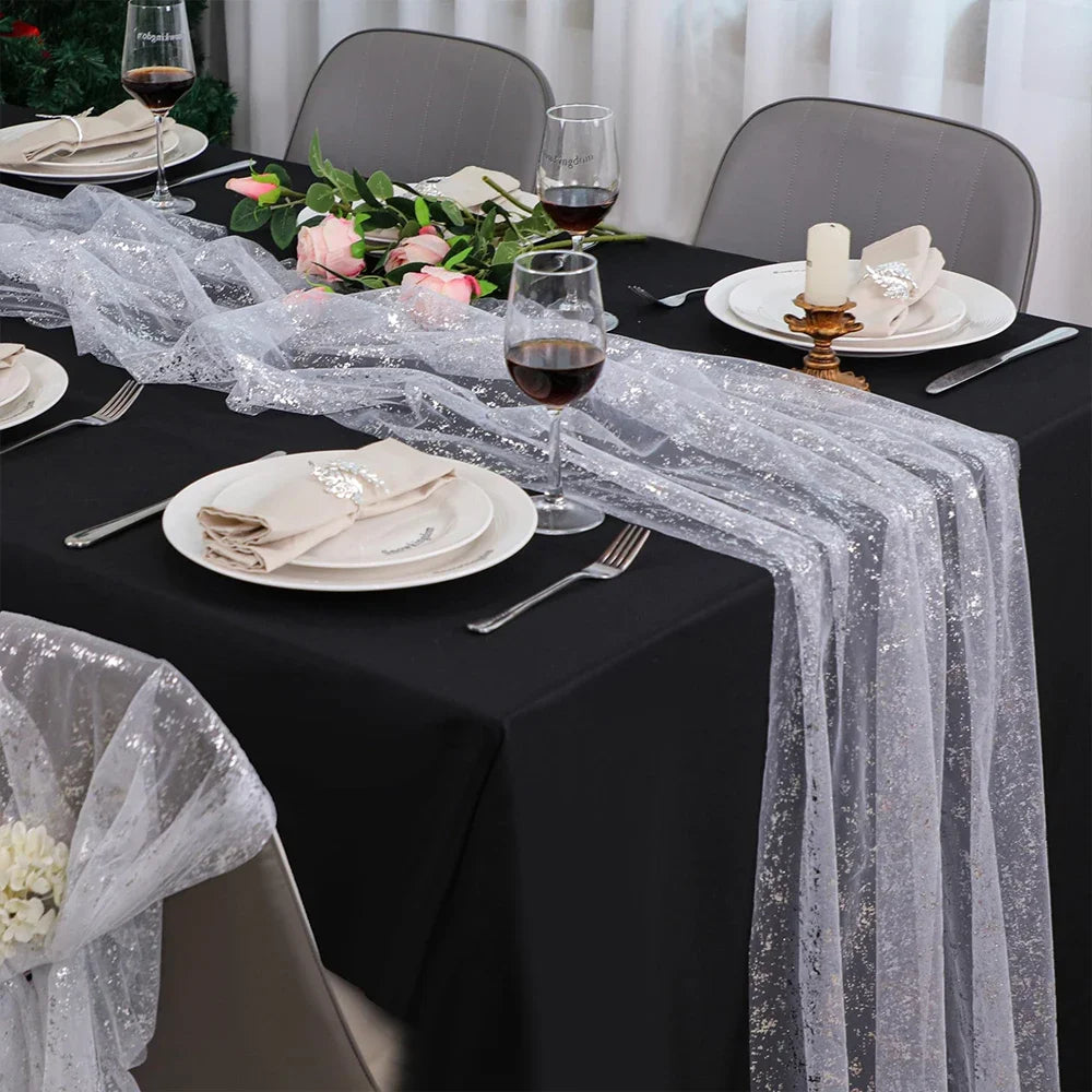 Chemin de Table Mariage Transparent Argenté Elégant