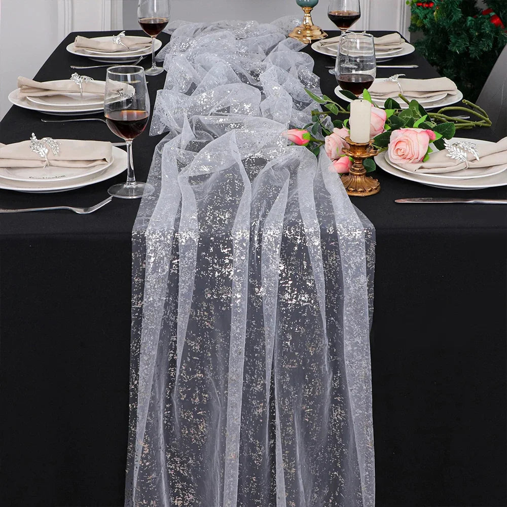Chemin de Table Mariage Transparent Argenté Raffiné