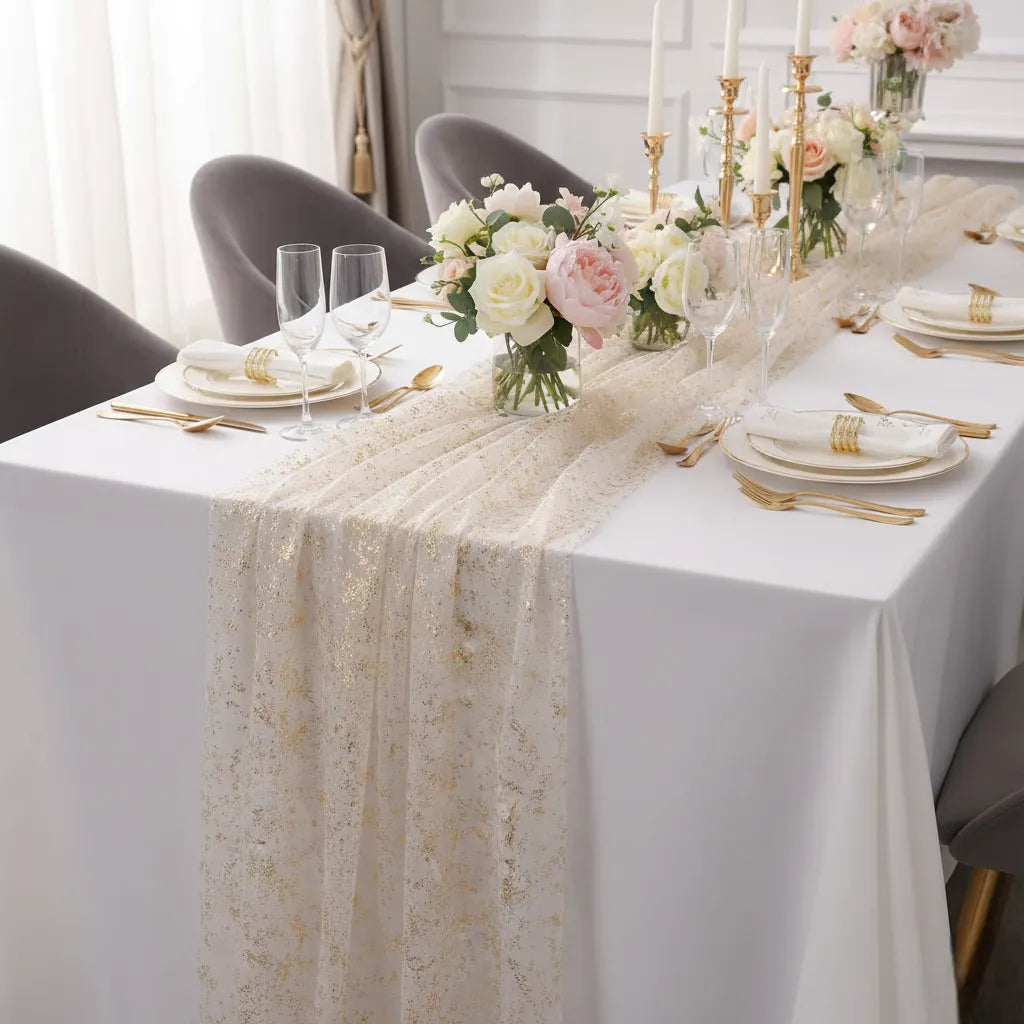 Chemin de Table Mariage Transparent Doré