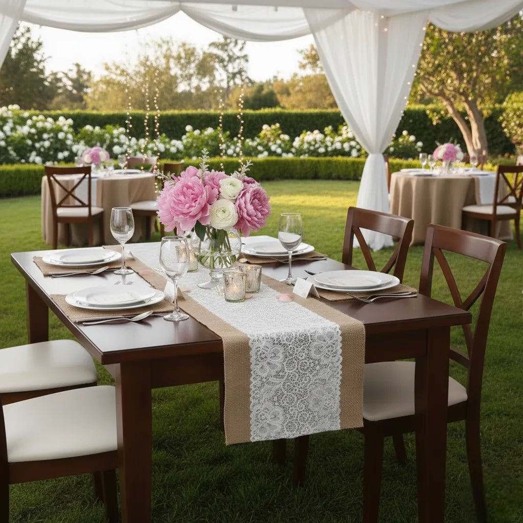 Chemin de Table Mariage Vintage en Jute