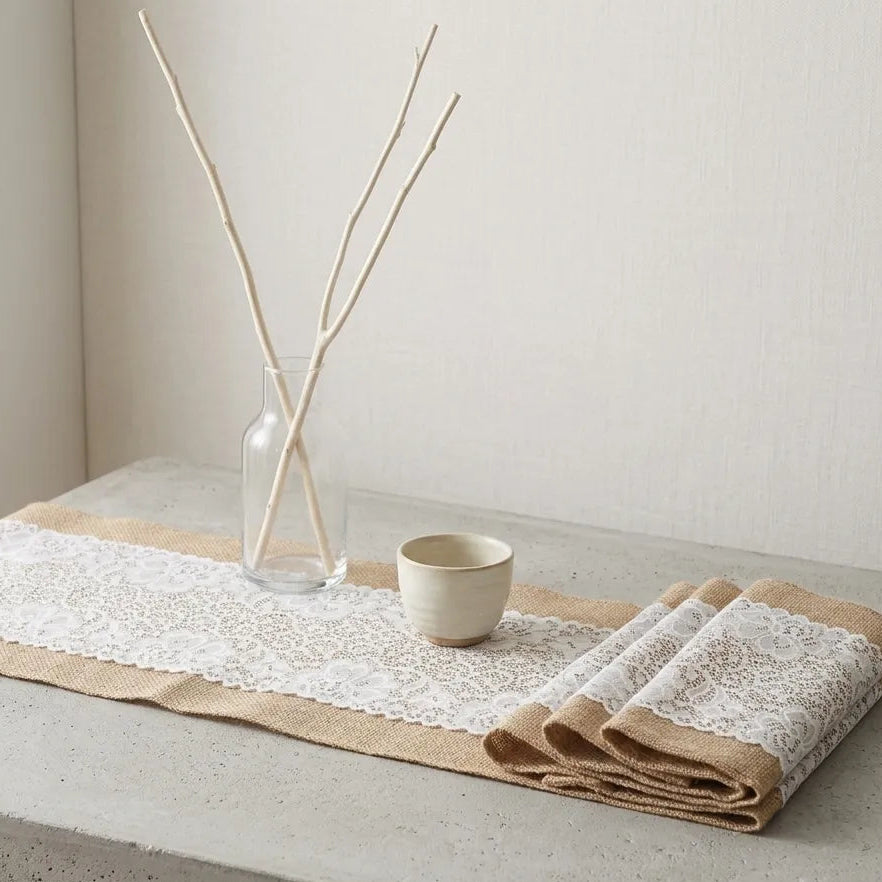 Chemin de Table Mariage Vintage en Jute Minimaliste