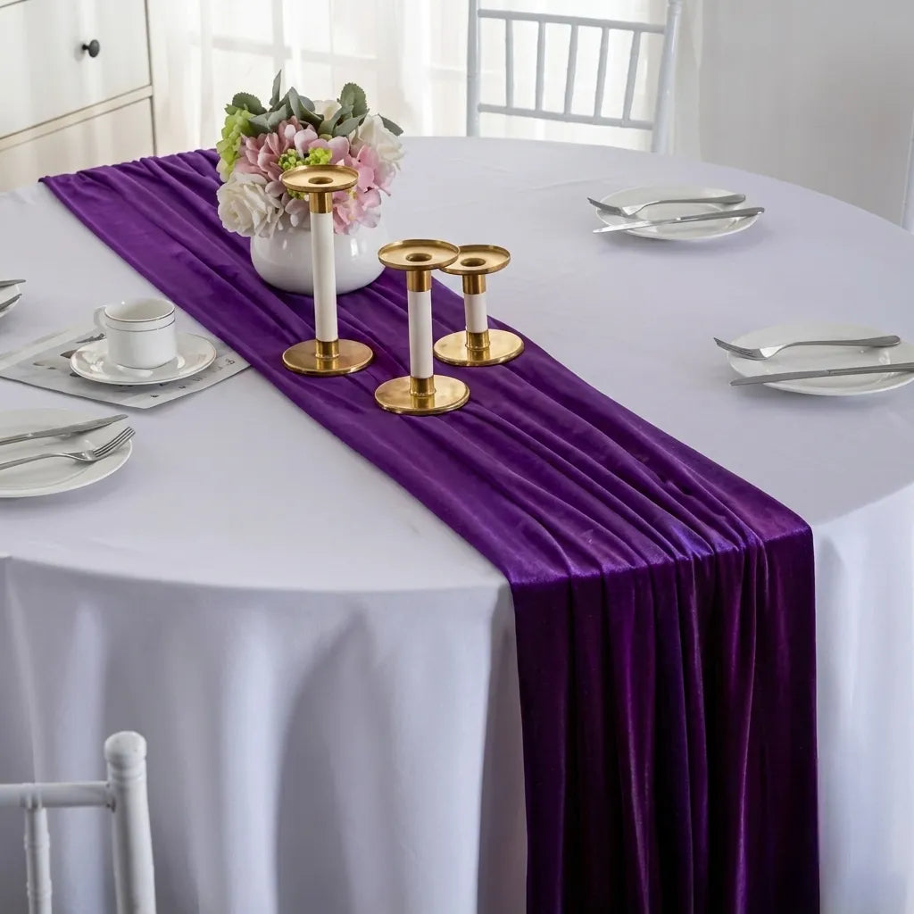 Chemin de Table Mariage Violet en Velours Chic