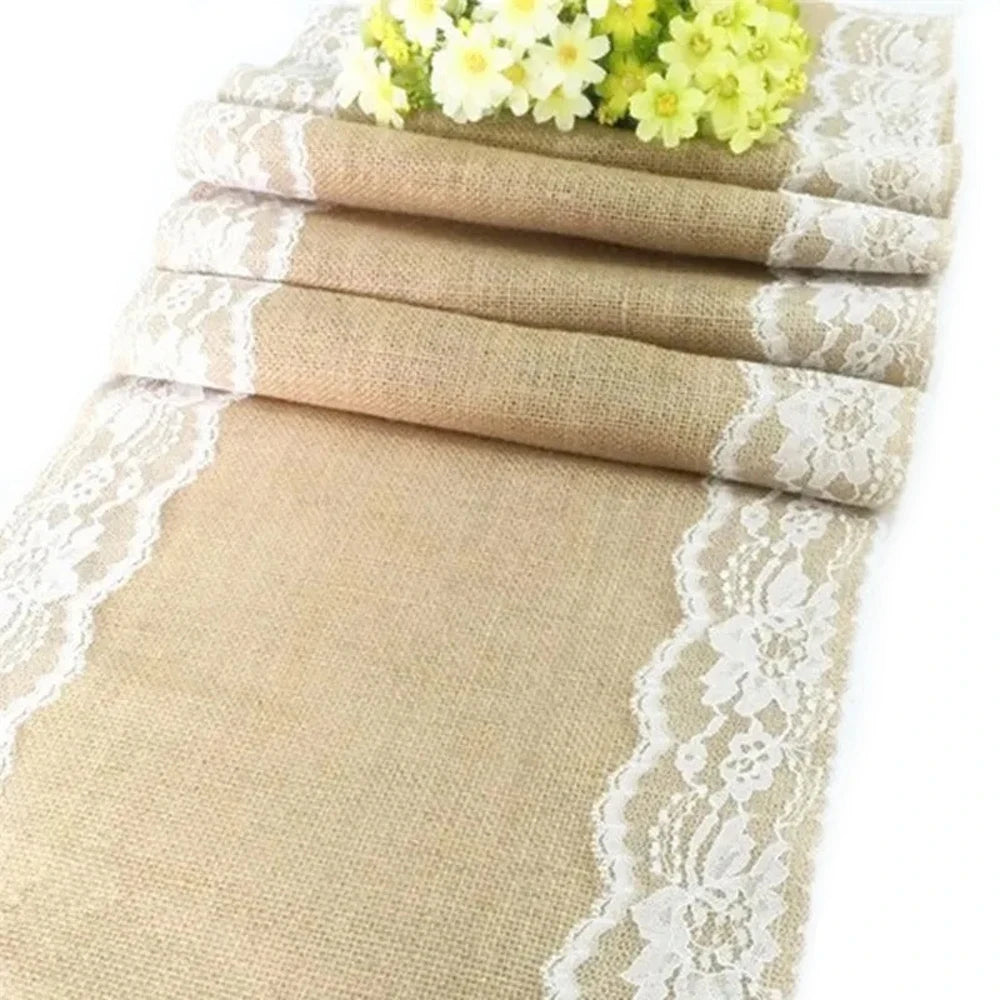 Chemin de Table Mariage en Jute à Dentelles Unique