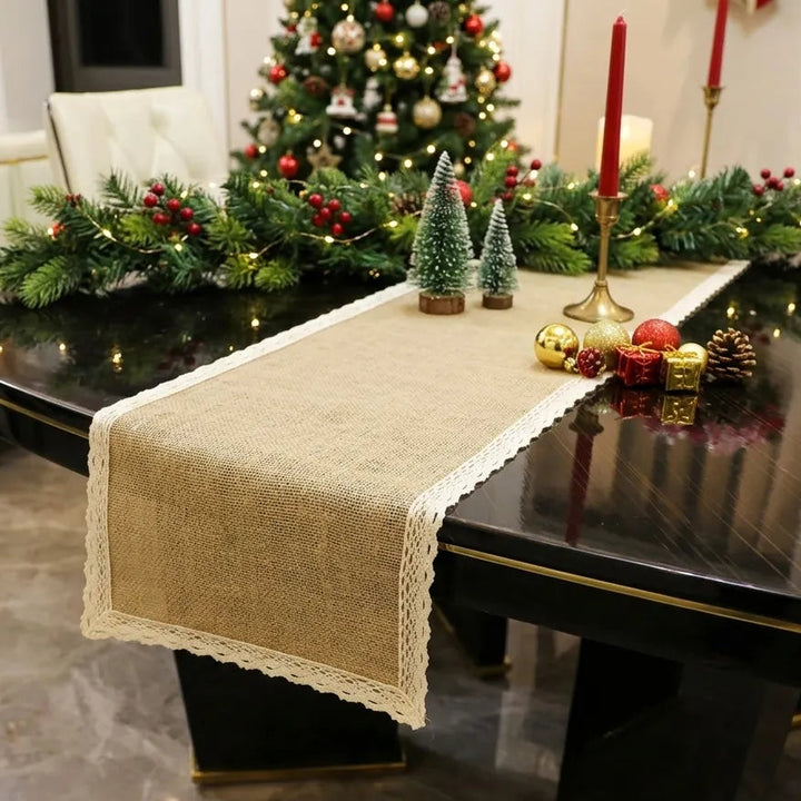 Chemin de Table Minimaliste en Jute à Dentelles Moderne