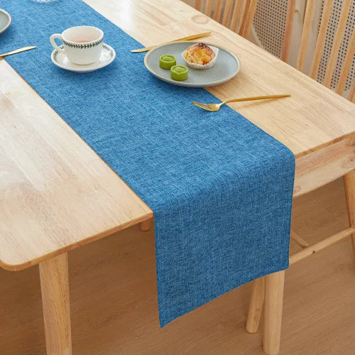Chemin de Table Minimaliste en Lin Bleu