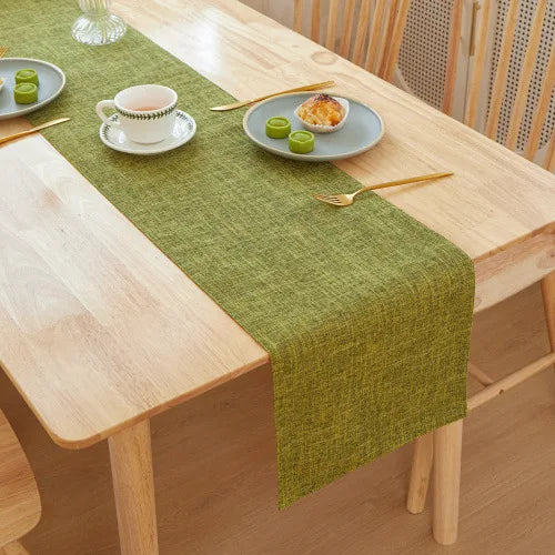 Chemin de Table Minimaliste en Lin Vert