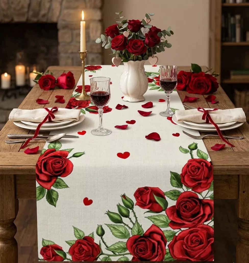 Chemin de Table Motif Roses Rouge Original