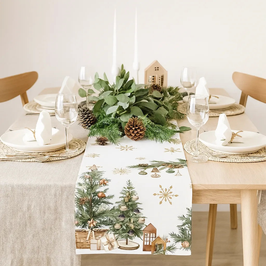 Chemin de Table Noël Blanc Elégant Minimaliste