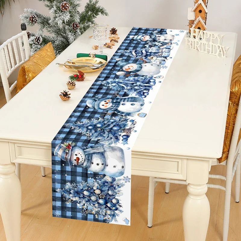 Chemin de Table Noël Carreaux Noir et Bleu