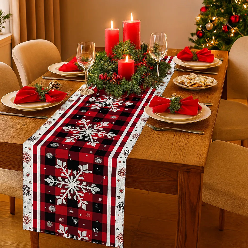 Chemin de Table Noël à Carreaux Noir et Rouge Minimaliste
