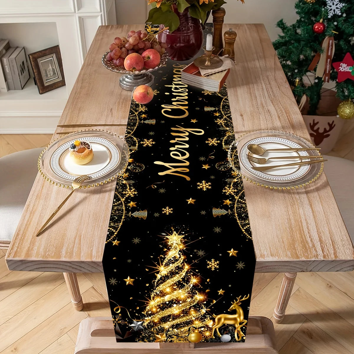 Chemin de Table Noël Noir et Or Classe