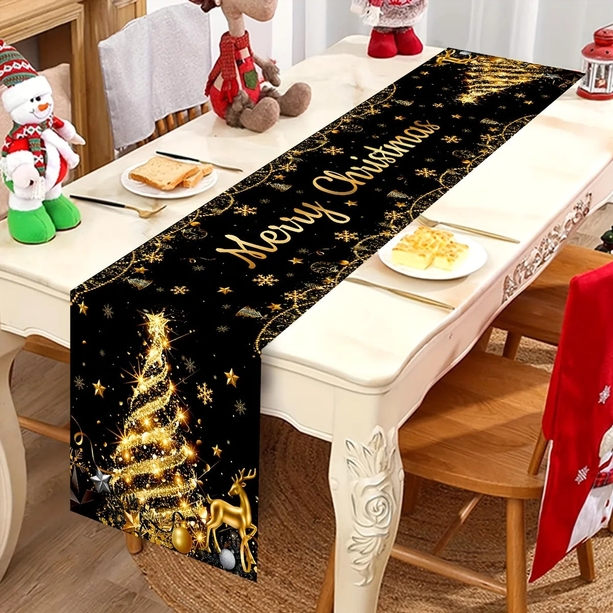 Chemin de Table Noël Noir et Or Design