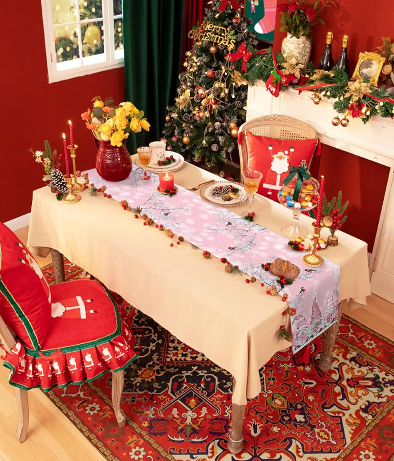 Chemin de Table Noël Rose Fantaisie